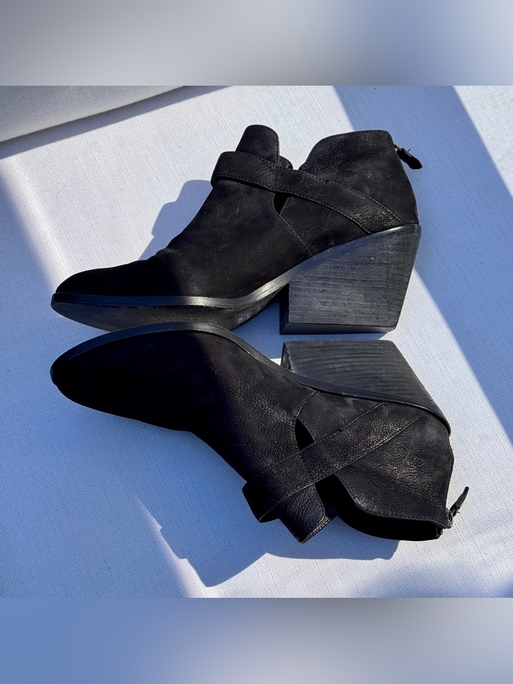 Eileen Fisher Ives Bootie Black Leather Size 10 Women Adjustable Zipper Heel